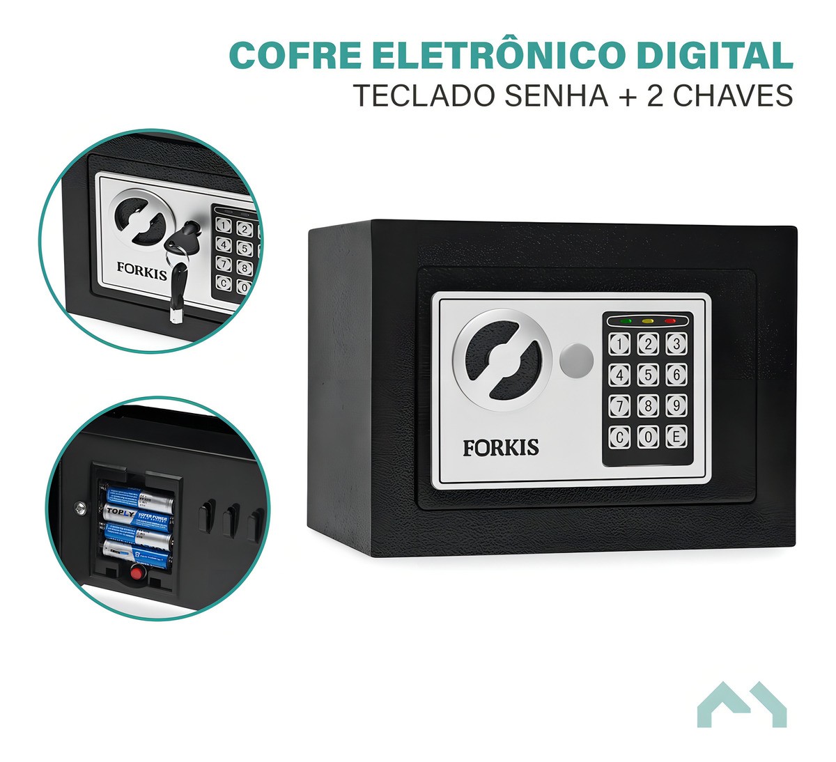 Cofre Digital Eletrônico Senha e Chave Preto 23x17x17 novo