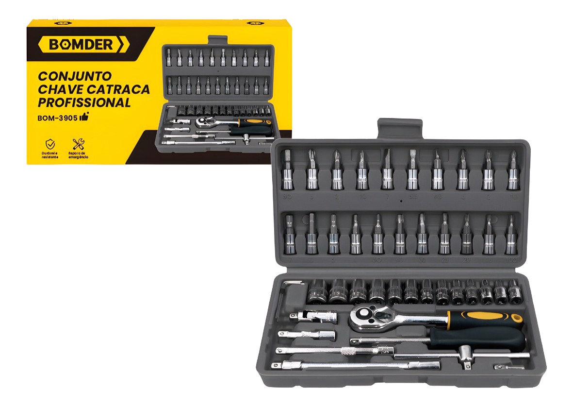 Kit Jogo De Chaves Catraca Soquete Crv 46 Peças Sextavado lacrado