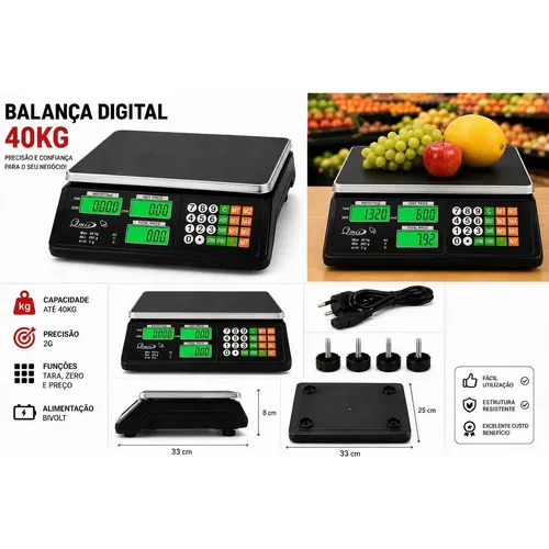 Balança Digital 40kg Residencial Alta Precisão Bateria Visor