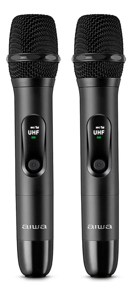 Microfone Sem Fio Aiwa Preto Wireless 2 Mic P10 Partybox