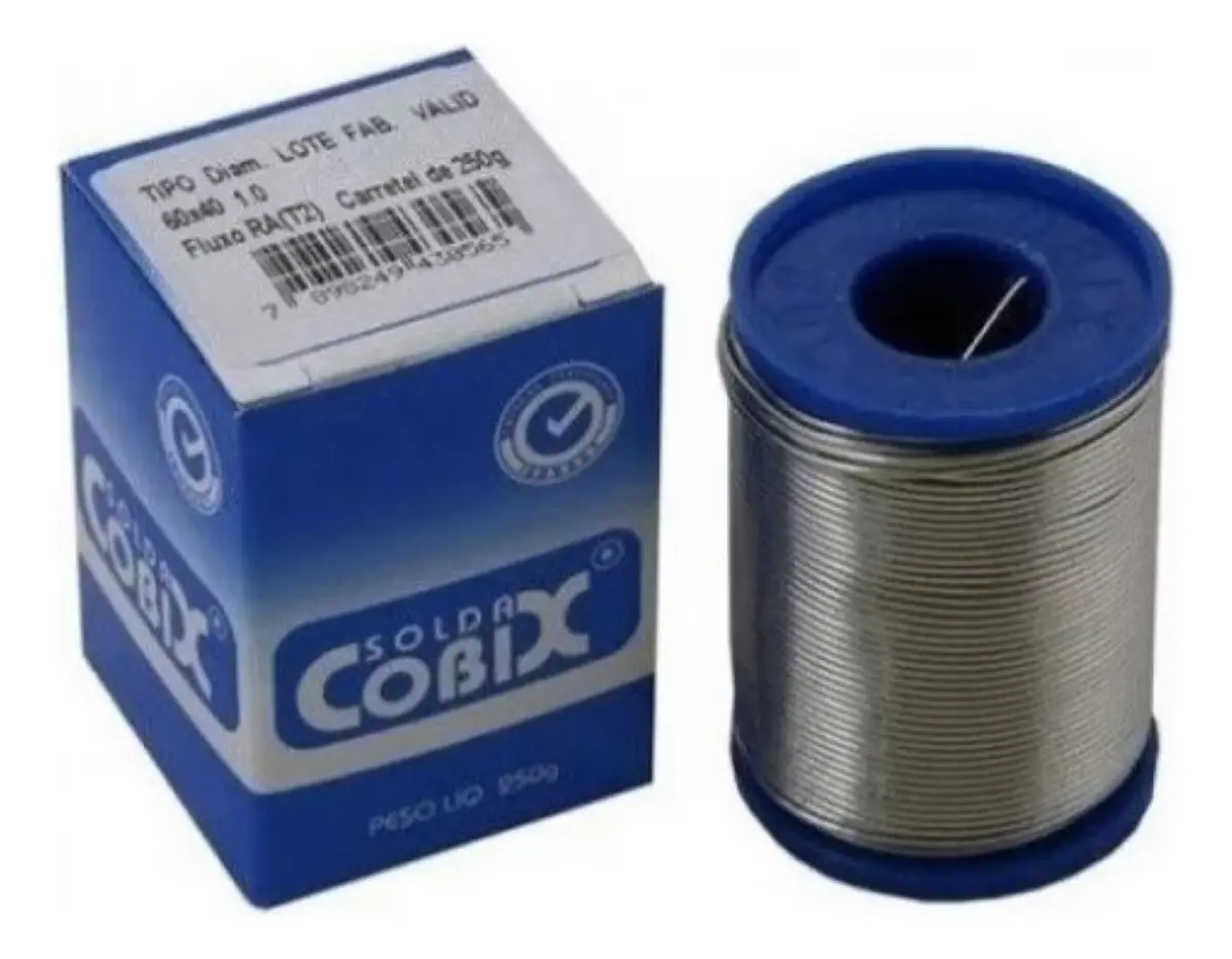Solda de Estanho 1mm 60/40 Sn/Pb com Fluxo - Rolo 250g cobix