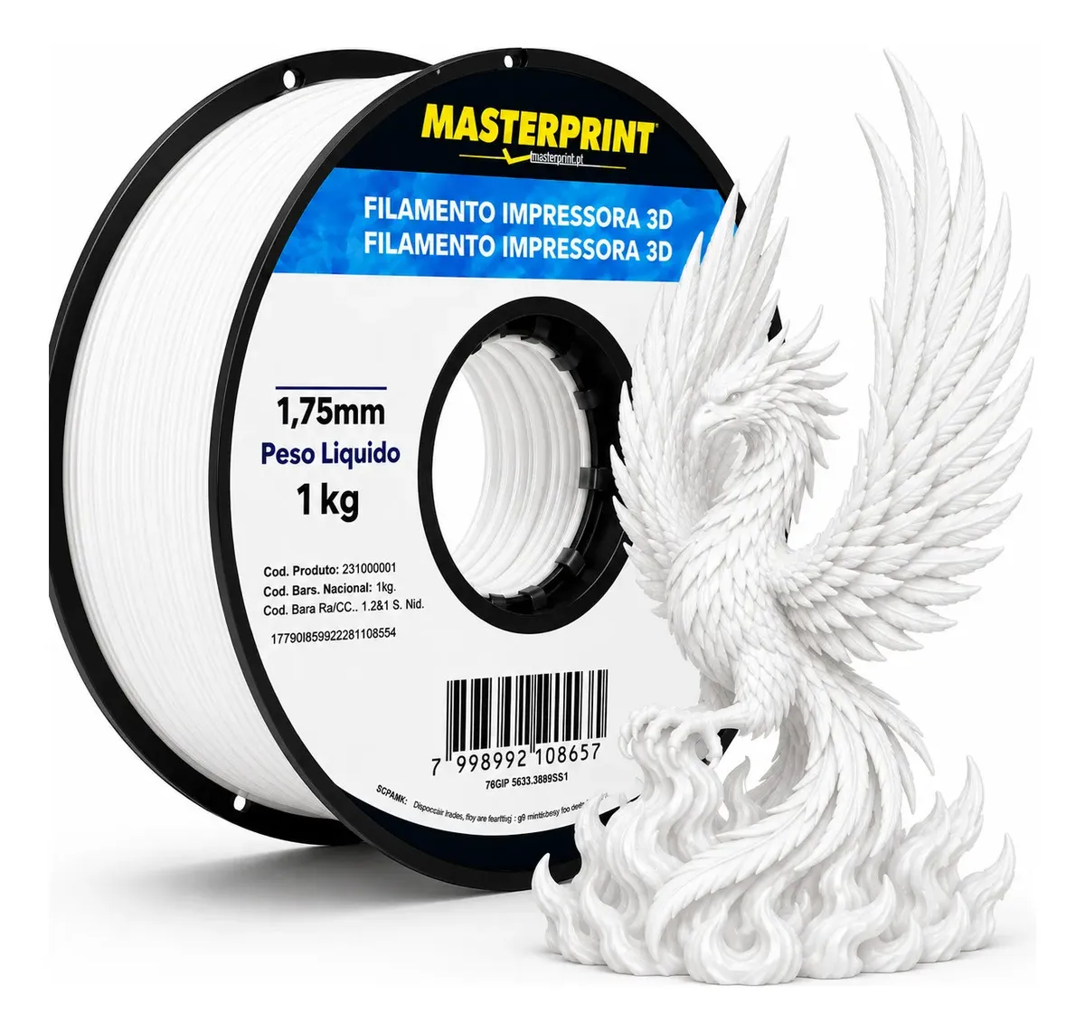 Filamento 3D PETG - 1kg masterprint branco