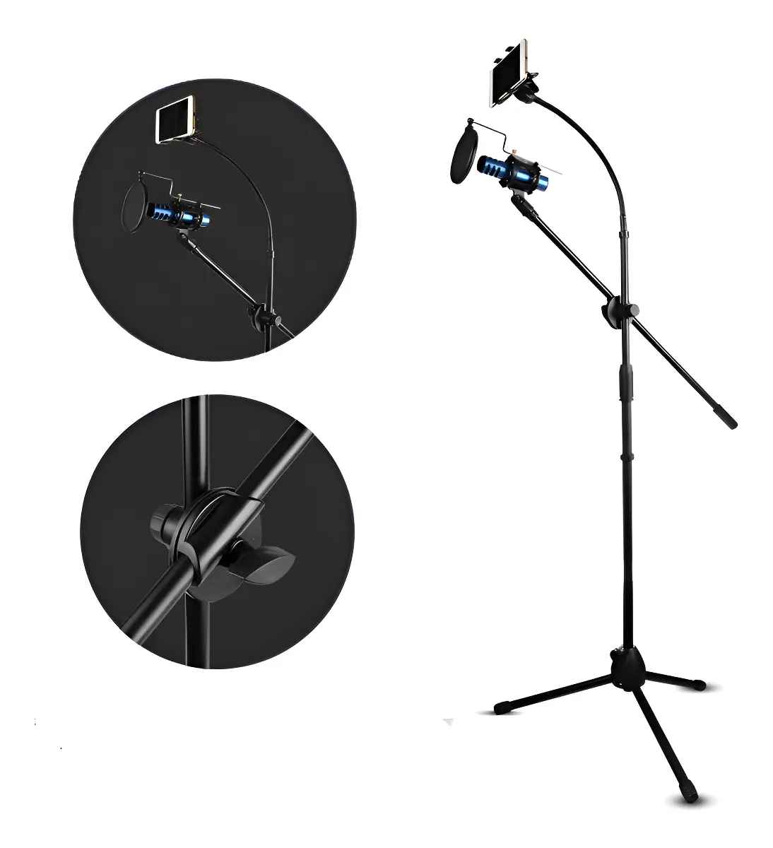 Pedestal para Microfone Girafa com Suporte para Celular