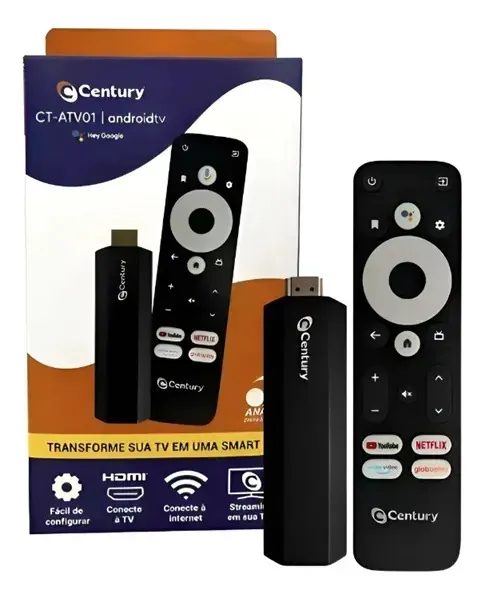 Century Smart Stick Android TV 8GB com Comando de Voz Homolgoado pela anatel